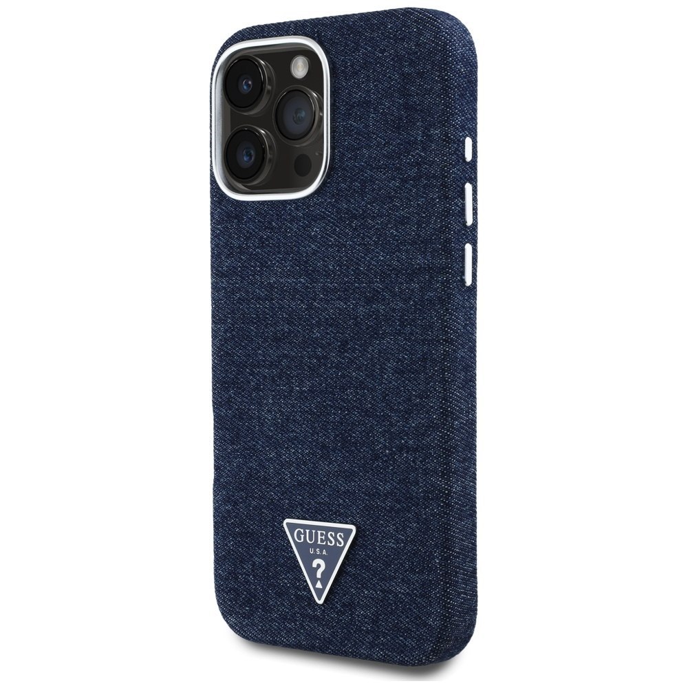 Etui Guess Denim Triangle Logo MagSafe do iPhone 16 Pro Max niebieski